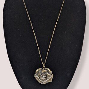 Bohemian Brass Tone Floral Pendant Necklace